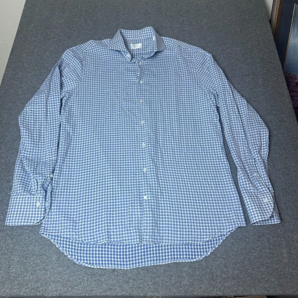 Stenstroms Dress Shirt Mens 16/41 Blue Plaid Fitted Body Twofold Super Cotton